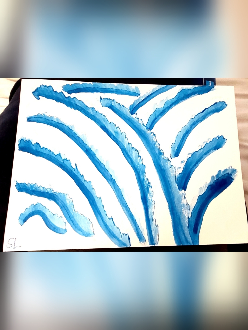 Abstract Blue Mixed Media Painting On Paper